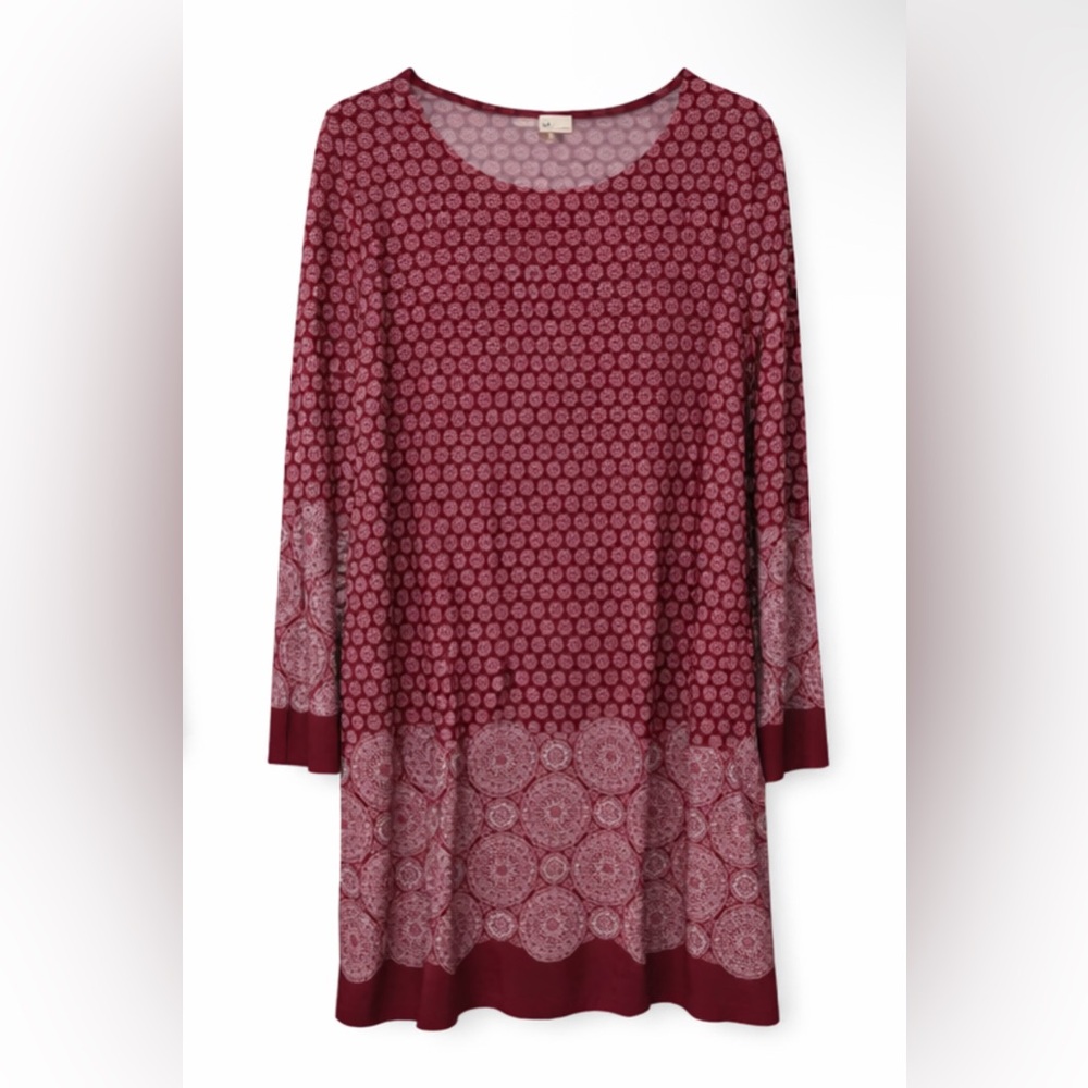 Misia Elegant Burgundy Patterned Dress